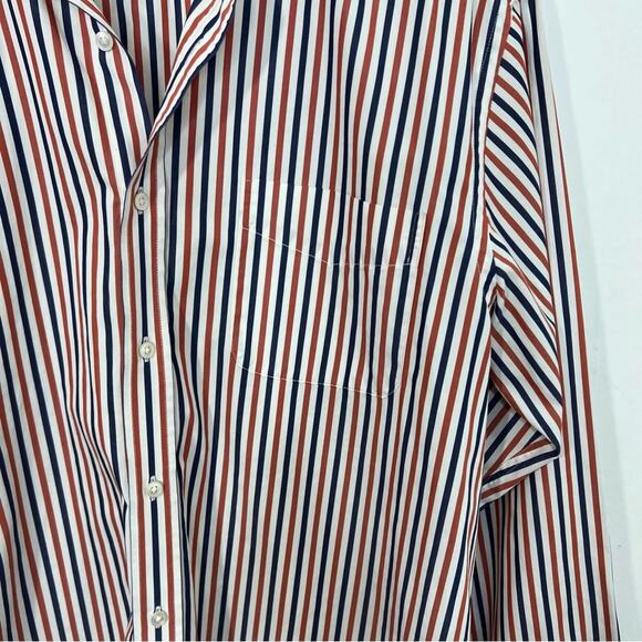 J. McLaughin Orange Navy Stripe Flip Cuff Button Up Shirt Size L - Picture 5 of 13